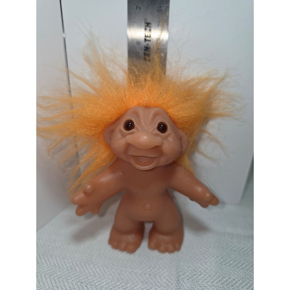 vintage 1980s DAM Norfin Troll doll 5-inch size 1986 orange hair lucky charm